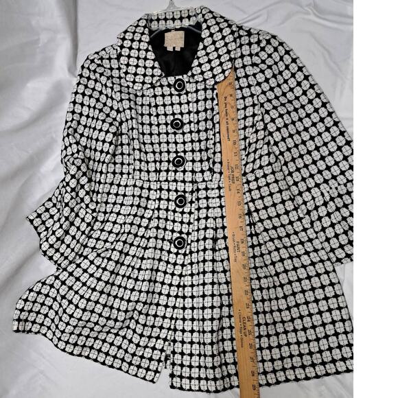 Sequin Hearts BlkWhite 3/4 Bell sleeve Peter Pan Collar front button Blazer 9 - Picture 8 of 11